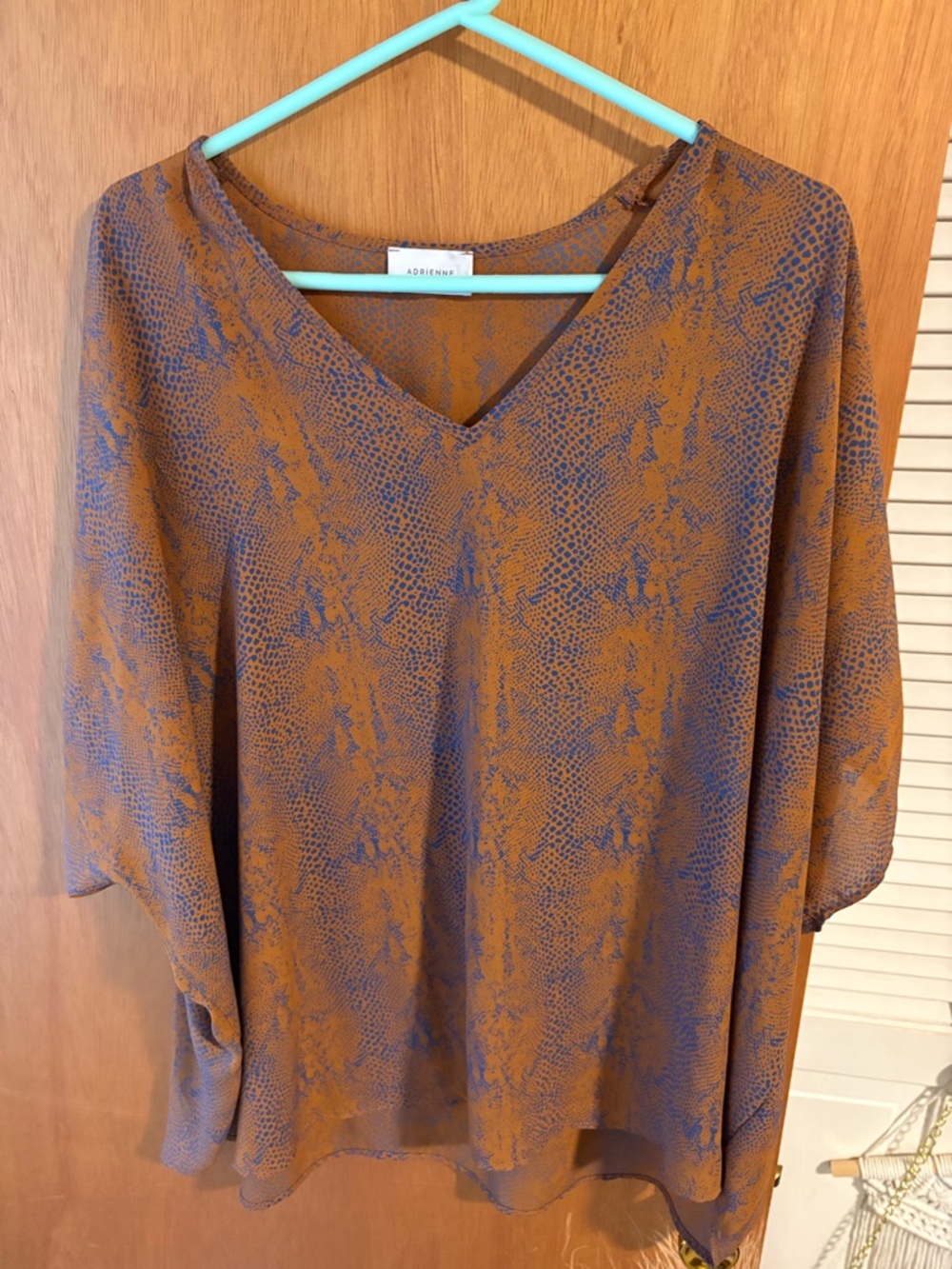 Adrienne Rust and Blue Printed V-Neck Tunic